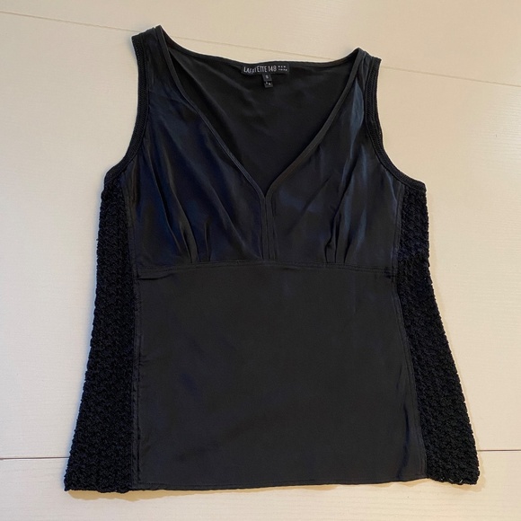 Lafayette 148 Silk Tank Top with Crochet Black Size 8 - Picture 3 of 10